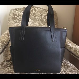 Fossil Matte Black Mimi Leather Tote